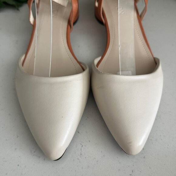 Pointed Toe Womens Slingback Block Heel Sandals Size 240 Beige & Orange - Picture 7 of 9